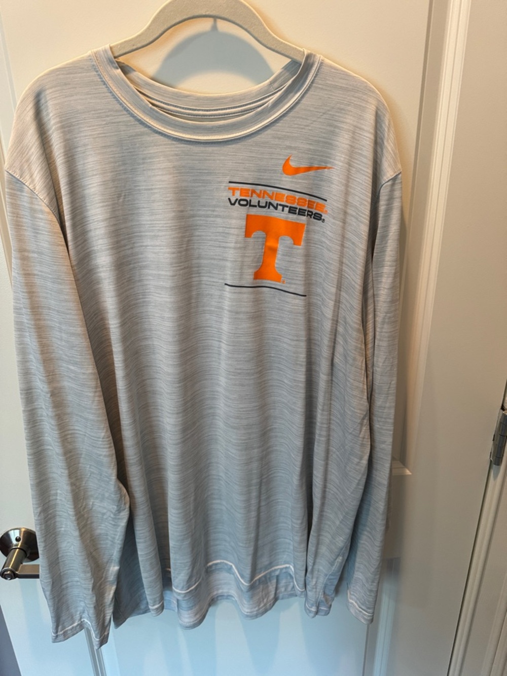 Nike Tennessee Vols Light Gray Dri Fit Long Sleeve Tee with Orange Tennessee T